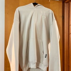 Cream Hoodie with Heart Embroidery